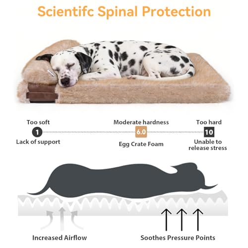 XL Dog Bed, Washable Orthopedic Couch with Removable Cover, Egg Crate Foam for Joint Relief, Bolster Pillow, Non-Slip Pet Sleeping Mat, 34.2"x24.4"x3" - size: 34''L*22''W*3''Th