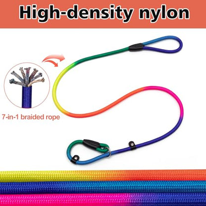 FOVRLZSE 3-Pack Adjustable Rainbow Dog Slip Leads Multi-Color, 5FT Reflective Nylon – No Collar Needed, No-Pull, Ideal for Small/Medium Dogs (Training/Walking) - color: Rainbow