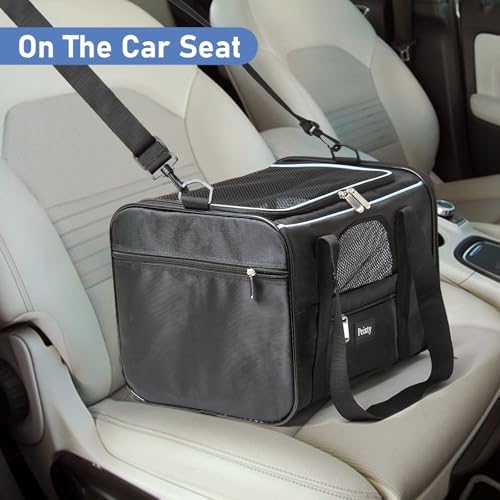 Pet Carrier for Cats,Small Dogs Under 15 Lbs(17x11x11 Inches),Delta/American/United Airline Approved Carriers, Cats Soft-Sided Carriers,Pet Travel Carrier Bag with Two Storage Pockets-Black
