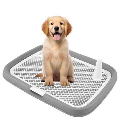 Indoor Dog Potty Tray, Pee Pad Holder 23.6"x17.7", Puppy Training Toilet, Leak-Proof Pet Litter Box for Small & Medium Dogs, Housebreaking & Pet Bathroom Solution (Gray)