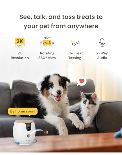 Furbo Mini 360° 2K QHD Pet Camera: Basic See, Talk & Toss Features, No AI Alerts, No Subscription Required, Dog & Cat Rotating Treat Dispenser w/Phone App, Smart Indoor Cam, 2-Way Audio & Night Vision - style: Mini 360° Camera