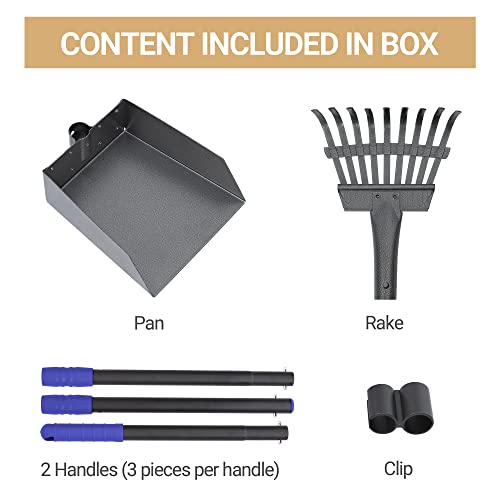 Heeyoo Dog Pooper Scooper, Dog Poop Tray and Rake Set, Pet Waste Removal Scoop with Long Adjustable Sectional Stainless Handles - color: Black/Blue