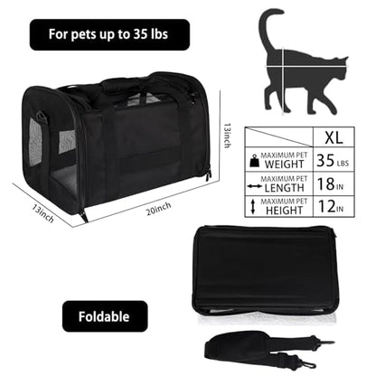 Cat Carrying Case - Pet Carrier Airline Approved, Protable and Breathable Pet Travel Carrier Removable Fleece Pad, Collapsible Cat Carrier Dog Carrier for Medium Cats Small Cats Dogs (X-Large, Black) - color: black, size: 20.0"L x 13.0"W x 13.0"H