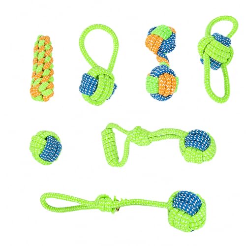 Durable Cotton Rope Dog Toys 7 Piece Set, Tough Chew Knot Balls for Teeth Cleaning, Interactive Tug and Fetch Toys for Small Medium Large Dogs, Indoor Outdoor Play - color: Fruit green 7-piece set