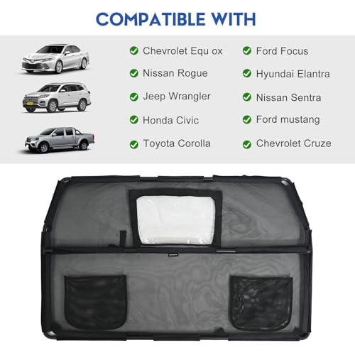 52" Dog Car Barrier for SUV, Wide Escape-Proof & Chew-Proof Dog Car Divider with Removable Visual Window & 2 Storage Pockets, Pet Net Gate for Behind Front Seats, Fits Sedans Cars Trucks