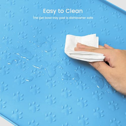 PWTAA Dog Food Mat Anti-Slip Silicone Dog Bowl Mat Thicker Pet Placemat Waterproof Cat Feeder Pad with Raised Edge Puppy Kitten Feeding Mats Suitable Small Medium-Sized Dogs Cats Eating Tray - color: Blue, size: 19.4" x 9.8"