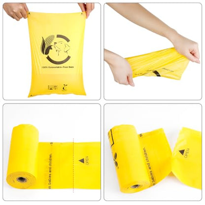 Certified Compostable Dog Poop Bags, 270 Count Landfill Friendly and Leakproof Waste Bags, Easy Open Unscented Maize Yellow Poop Bag for Dog, 15 Doggy Bags Per Roll (18 rolls) - color: Maize Yellow, size: 270 Count (Pack of 1)