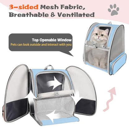 Cat Backpack Carrier,Pet Carrier Airline Approved for Small Dog Cat Puppy Kitten Bunny,Ventilated Mesh Design Animal Backpack for Hiking Camping Travel Bag (Blue) - color: Blue