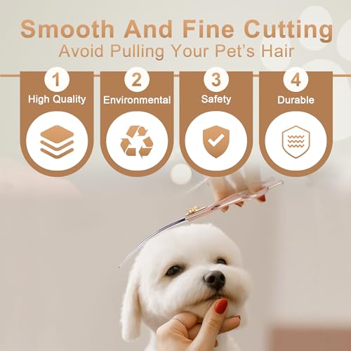 Professional Dog Grooming Scissors Rose Gold 440C Stainless Steel Straight Thinning Curved Chunker Shears for Pet Grooming Services Dogs and Cats (Combo, 7‘’) - size: 7‘’, style: Combo