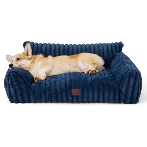 Bedsure ComfyFleece™ Cute Dog Couch for Medium Dogs - As Seen on TV on Good Day New York, Dog Couch Bed with Removable, Washable Cover, Supportive Pet Sofa, for Medium Large Dogs, 36inch, Night Blue - color: Night Blue, size: 36x27x10"