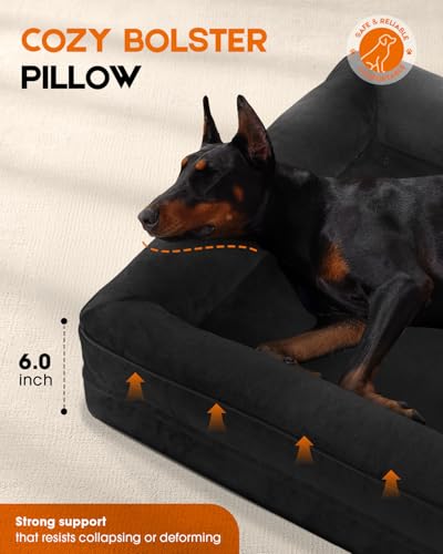 Upvilla XXL Orthopedic Dog Bed, Four-Sided Cushioned Egg-Shaped Foam Dog Sofa, Waterproof Removable Cover, Pet Sofa Bed with Non-Slip Base, Giant Dog Bed,Black - color: Black, size: 54"l X 36"w X 7.5"th
