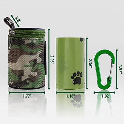 FURHAB Dog Poop Bag Holder for Leash Doggie Waste Bag Dispenser Puppy Potty Carrier Small Doggy Zipper Pouch with Carabiner Clip 1680D Nylon Oxford with 1 Roll of Pet Trash Bags, Woodland Camo - color: Woodland Camo
