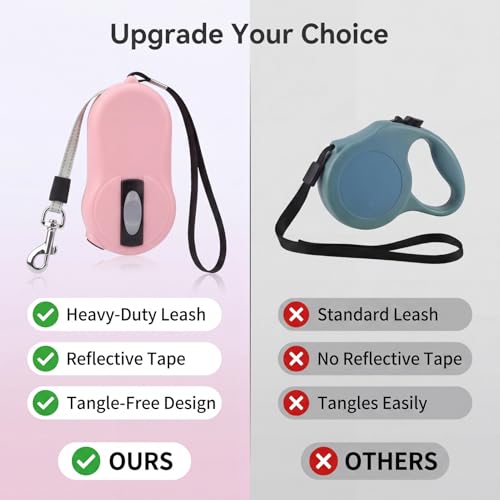 Naroote Retractable Dog Leash, Cat Leash Heavy Duty Pet Leash with Nylon Reflective Tape 2 Meter Dog Walking Leash Dog Leash for Small Dogs for Small Medium Large Dogs (Roseate)