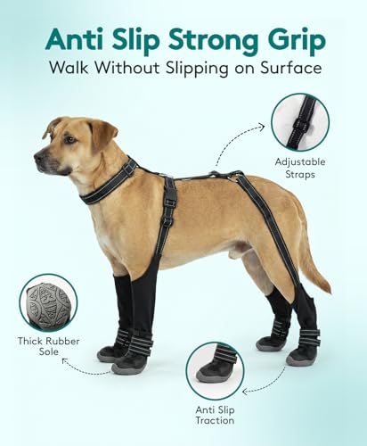 Dog Suspender Boots - Waterproof, Adjustable & Anti-Slip for All-Weather Paw Protection - 2026 Upgrade Dog Snow Boots with Durable Rubber Sole, Fleece Lining, Reflective Straps (XXL) - size: XXL