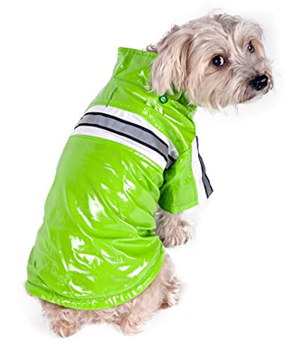 Pet Life ® Reflecta-Glow Multi-Adjusting Reflective Year-Round Fleece Reversed PVC Pet Jacket Waterproof Dog Raincoat with Removable Hood - color: Lime Green, size: Small