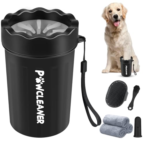 Professional 7 in 1 Dog Paw Cleaner for Dogs & Cats - Includes 1 Portable Paw Washer, 1 Bath Brush, 2 Dog Toothbrushes and 3 Absorbent Towels Note: Fits Paws 1.5 to 2.5 Inches Wide (Medium, Black) - color: Black, size: Medium
