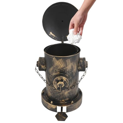 DouSeiAi Retro Fire Hydrant Trash Can - 1.3 Gallon Metal Garbage Bin with Foot Pedal & Removable Inner Bucket, Heavy-Duty Indoor/Outdoor Waste Can for Garden, Patio, Park, Kitchen and Dog Waste, - color: Bronze