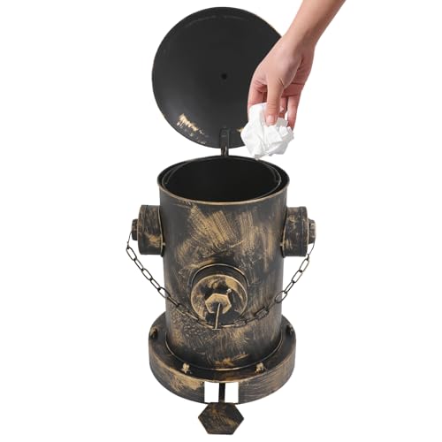 DouSeiAi Retro Fire Hydrant Trash Can - 1.3 Gallon Metal Garbage Bin with Foot Pedal & Removable Inner Bucket, Heavy-Duty Indoor/Outdoor Waste Can for Garden, Patio, Park, Kitchen and Dog Waste, - color: Bronze
