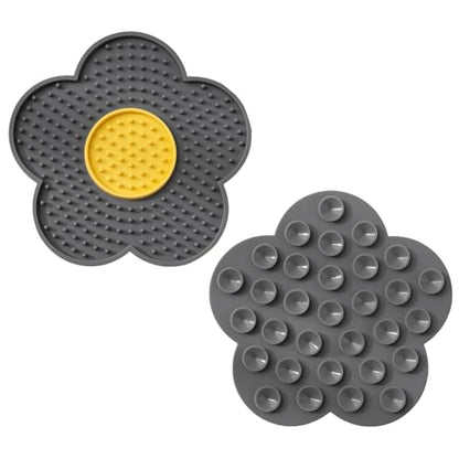 Silicone Lick Mat with Suction Cups Flower Shape Slow Feeder Pad for Dogs Cats Grooming Bathing - color: Blue