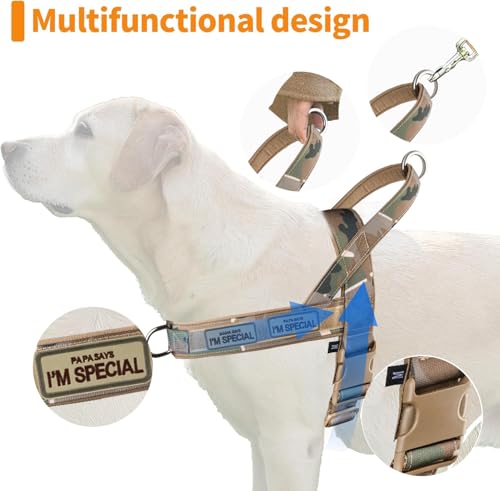 No Pull Dog Harness for Small Medium Large Sized Dogs, Escape Proof Adjustable Dog Harnesses with 2 Patch, Green Camo, S - color: Green Camo, size: S-Chest size 18-22''