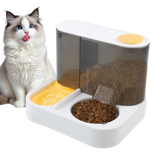2 in 1 Automatic Cat Feeder and Water Dispenser Combo,All-in-One Dog Food and Water Dispenser Set with Stainless Steel Food Bowl Detachable Gravity Feeder for Cat Kitten Small Dog(Yellow) - color: 【Yellow】