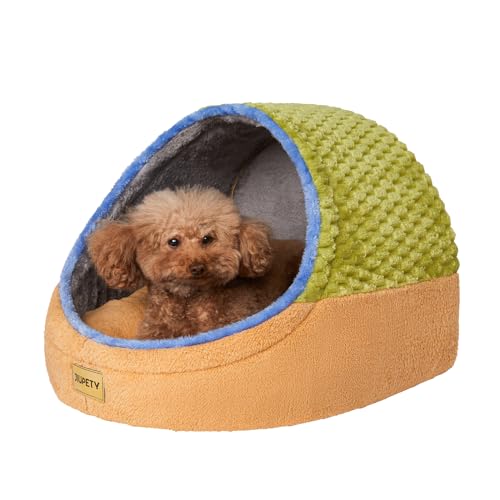 Jiupety Cute Cat Beds for Indoor Cats, Cat Cave Bed for Kittens, Hideaway Cat House for Cat & Small Dog with Anti-Slip Bottom, Washable Removable Cushion, L(19"x17"x16"), Green - color: Green, size: Large