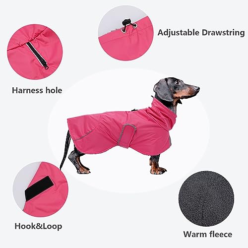 Dachshund Coats Waterproof, Perfect for Dachshunds, Sausage, Weiner Dog Winter Coat with Padded Fleece, Puppy Snowsuit with Adjustable Bands and High Vis Reflective Trim - Pink - M - color: Pink, size: Medium