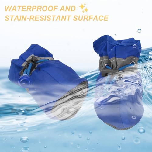 Dog Shoes Dog Boots, Paw Protector Anti-Slip Sole Winter with Reflective Strap Waterproof Soft, (4Pcs, Oxford,2.2x1.8, Blue), for Small Medium Puppies/Walking/Outdoor/Hardfloor