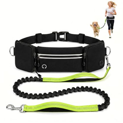 Hands Free Dog Leash 3 Zipper Pounchs with Reflective Strips Poop Bag Dispenser,Waterproof Dog Walking Belt,Dual Handles and Durable Bungee,Waist Leash for Dog Walking,Jogging and Running - color: Green