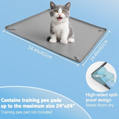 Pee Pad Holder for Dogs, 24" x 24" Non-Slip Silicone Dog Puppy Pad Holder, No Spill Raised Lip High Edge,Portable, Magnetic fixation，Leak-Proof Mat Holder, Square Potty Trays for Home Floor Protection - size: 24*24
