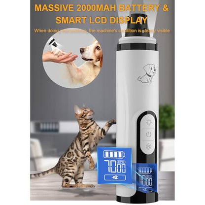 Dog Nail Grinder, 3-Speed, Ultra Quiet for Small to Large Dogs | Dual LED Lights for Quick Visibility, 7000-9000 RPM, <40dB, Ergonomic Grip, Multiple Grinding Ports, 2000mAh