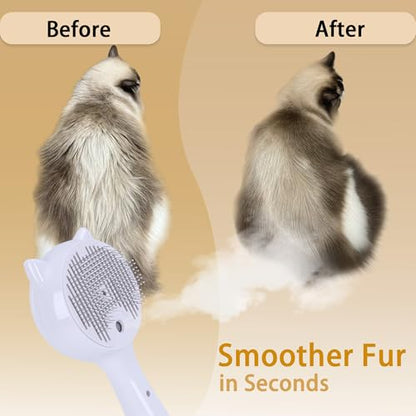 Pet Steam Brush for Cats & Dogs ，3-in-1 Pet Grooming Comb，Reduces Shedding, Soft Bristles, Promotes Healthy Coat-Comes - Includes Waterless Shampoo，White - color: White