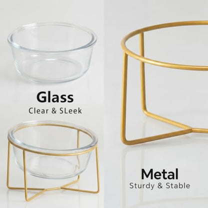 Small Glass Tilted Elevated Cat Dog Bowl Raised Cat Food Water Bowl Dish Pet Comfort Feeding Bowls with Gold Iron Stand - color: Glass, size: Small
