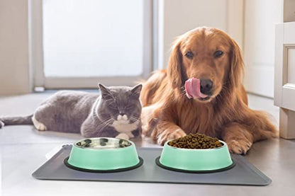 Stainless Steel Dog Bowls, Food and Water Non Slip Anti Skid Stackable Pet Puppy Dishes for Small, Medium and Large Dogs (2 Pack) - color: Aqua, size: 1.5 Cup/12 oz