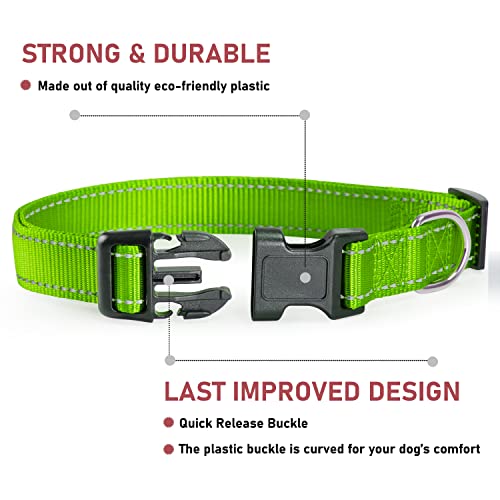 Reflective Dog Collar with Buckle Adjustable Safety Nylon Collars for Small Medium Large Dogs, Grass Green XS - color: Grass Green, size: X-Small :Width 5/8",Neck 8-12"