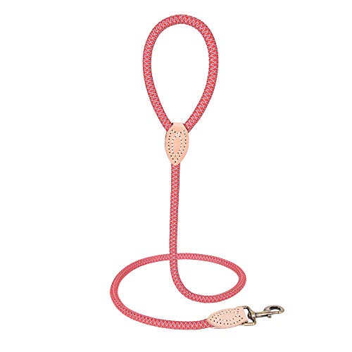 Mile High Life Dog Leash, Rope Leash with Genuine Leather Connection and Heavy Duty Metal Clasp, Great for Small Medium Large Dogs(Red,48 Inch) - color: Rope Handle-Red, size: 48 Inch-1/2"