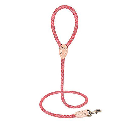 Mile High Life Dog Leash, Rope Leash with Genuine Leather Connection and Heavy Duty Metal Clasp, Great for Small Medium Large Dogs(Red,48 Inch) - color: Rope Handle-Red, size: 48 Inch-1/2"