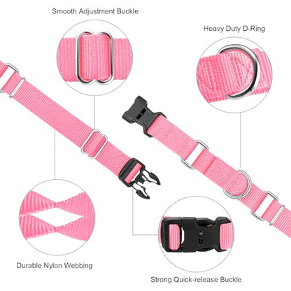 Mikivery Martingale Collar for Dogs Nylon Dog Collar with Quick Release Buckle Adjustable Training No Slip Dog Collars (Medium, Baby Pink) - color: Baby Pink, size: Medium