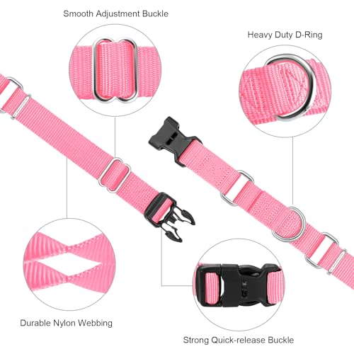 Mikivery Martingale Collar for Dogs Nylon Dog Collar with Quick Release Buckle Adjustable Training No Slip Dog Collars (Large, Baby Pink) - color: Baby Pink, size: Large