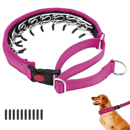No Pull Martingale Dog Collar for Large Medium Small Dogs, Heavy Duty Nylon Reflective Adjustable Anti Pull Slip Collar with Buckle for Training Walking L Hot Pink - color: Hot Pink, size: L (19"-26" Neck, 1.5" Wide)