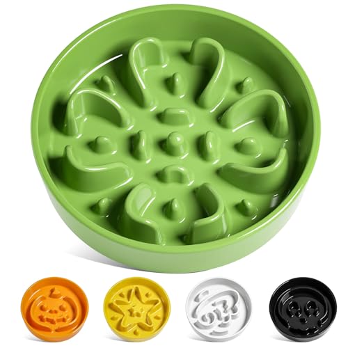 LE TAUCI Slow Feeder Dog Bowls Ceramic, 1.5 Cups Dog Food Bowl, Puppy Slow Feeder Dish for Fast Eaters, Clover Green - color: Clover Green, size: M-1.5 Cups