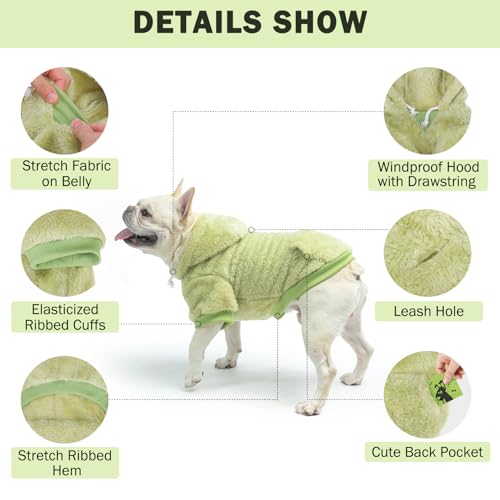 SCENEREAL Fleece Dog Sweaters Hoodie for Small Medium Large Dogs Girls Boys, Plush Fuzzy Dog Clothes Hoodies with Leash Hole, Winter/Fall Puppy Cold Weather Coat, Sherpa Hooded Sweatshirt, Green ML - color: Green, size: Medium-Large