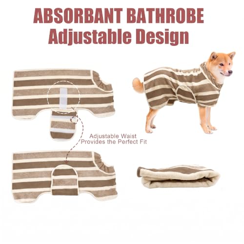 Fast Drying Dog Bathrobe, Super Absorbent Stripes Dogs Towel, Adjustable Warm Keeping Pet Puppy Bath Supplies (Light Brown, XS) - color: Light Brown, size: XS