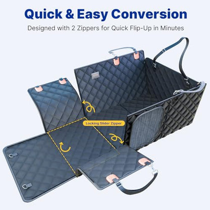 Convertible Back Seat Extender for Dogs, Foldable 400lbs Hard Bottom Dog Car Seat Cover for Back Seat, Waterproof Dog Hammock Bed Backseat Cover for Dogs in Car SUV Truck Pet Seat Cover Black L - size: L