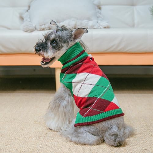 KOOLTAIL Dog Sweaters - Knitted Plaid Turtleneck Fleece with Leash Hole, Warm Clothing for Small, Medium & Large Dogs & Cats - color: Christmas, size: Small