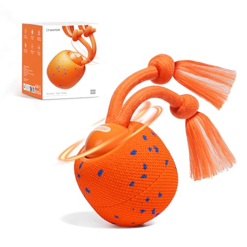 Cheerble Smart Interactive Dog Toy, Wicked Ball Rolly, Automatic Moving, Bouncing, Rotating, E-TPU Material, with Rope & Barks Sound Active Rolling Interactive Dog Ball for Medium and Large Dogs