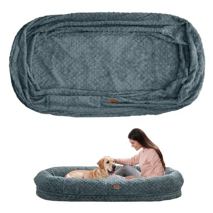 ChiXnuggle Faux Fur Washable Human Dog Bed Cover | 72*40*10,removable replace cover,soft fur,non-slip bottom,bluish grey - color: Bluish Grey, size: Cover (72x40x10)