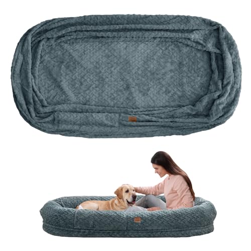 ChiXnuggle Faux Fur Washable Human Dog Bed Cover | 72*40*10,removable replace cover,soft fur,non-slip bottom,bluish grey - color: Bluish Grey, size: Cover (72x40x10)