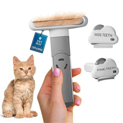 Sinko 3-in-1 Cat Grooming Brush and Deshedding Dog Brush, Short Haired and Long Haired Cat Brush, Dog Brushes for Grooming, 2 Comb Head Included, Effectively Reduces Shedding by up to 96%