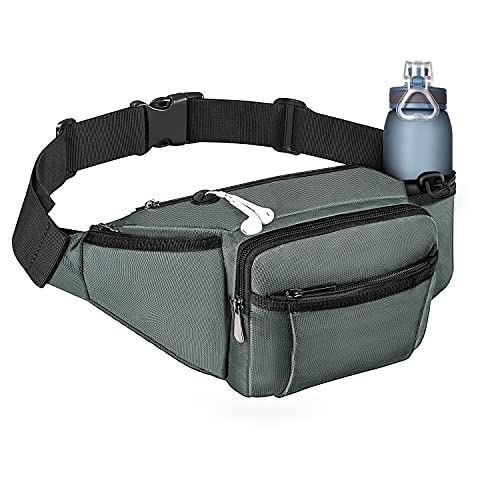 NOOLA Fanny Pack Waist Bag for Men Women, Lightweight Waist Pack with Water Bottle Holder, Adjustable Belt Bag with Multi-Pockets for Hiking, Dog Walking, Outdoor, Cycling, Running, Travel, Grey - color: Grey